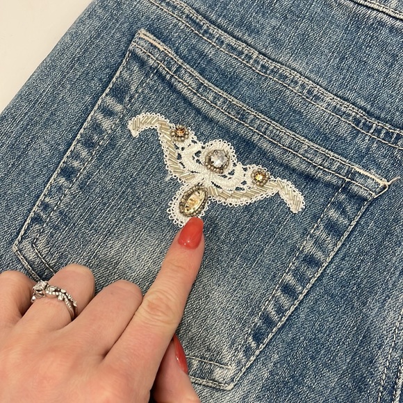 Retro Beaded Low Rise Denim Jeans - Picture 11 of 15